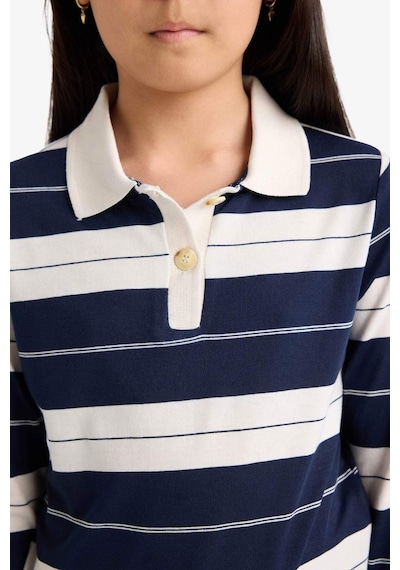 Defacto Kız Çocuk Fitted Polo Yaka Çizgili Uzun Kollu Tişört F2253a825aunv42 Lacivert