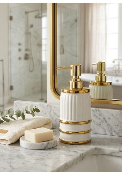 Porselen Sıvı Sabunluk - Lüks Banyo Ve Mutfak Sabunluk - 350 Ml Altın - 887962393 Altın