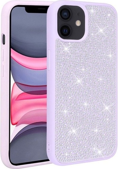 Apple Uyumlu iPhone 12 Kılıf Parlak Taşlı Tasarım Zore Ston Kapak Lila