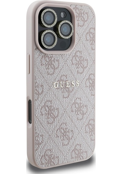 Apple iPhone 16 Pro Uyumlu Guess Lisanslı Kılıf + Ekran Koruyucu + Lens Koruyucu 3in1 Aksesuar Seti Pembe