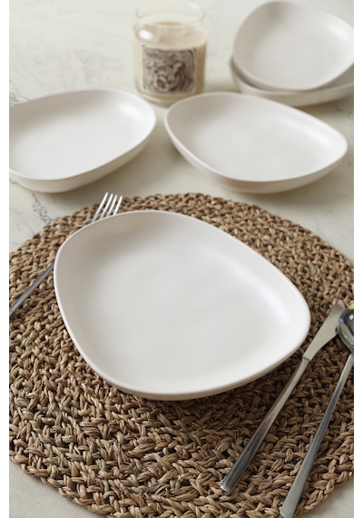 Keramika Mat Beyaz Tetra Yemek Tabağı 23 Cm 6 Adet