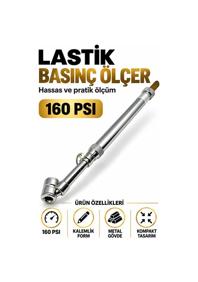 Lastik Basınç Ölçer 160 Psı Metal Gövde Hassas Hava Basınç Ölçüm