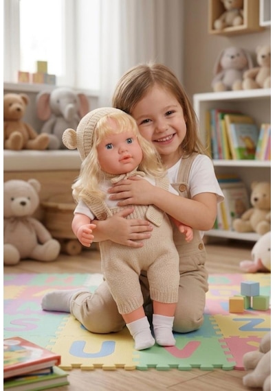 Konuşan Bebeğim 60 Cm Türkçe Konuşan Örgü Tulum Ve Şapkalı Kafası Bacakları Kolları Et Oyuncak Bebek 02082037