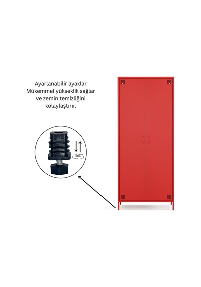Pera Metal Elbise Dolabı, Soyunma Dolabı, İki Kapılı, 80,50 X 50 X 189,50 Cm Ral 3020 Kırmızı