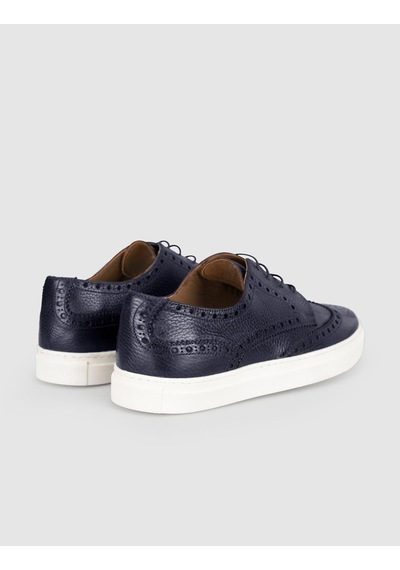 Cabani Lacivert Hakiki Deri Erkek Oxford Sneaker