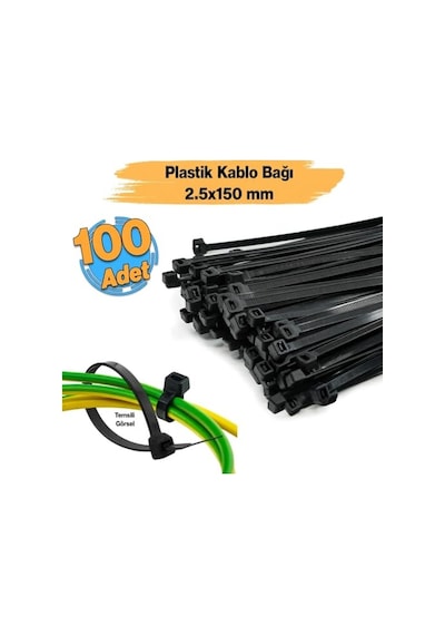Plastik Cırt Kelepçe, Kablo Bağı Seti, Beyaz, 2.5 X 150 Mm, 100 Adet, Kendinden Kilitlemeli Dayanıklı Naylon Kelepçe, Ev, Ofis Ve Endüstriyel Düzenleme İçin Siyah