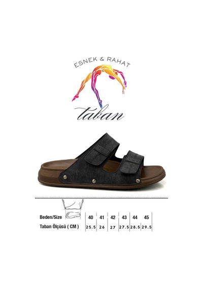 Sermoda Erkek Terlik - Çift Cırtlı Ayarlanabilir Esnek Taban Deri Erkek Terlik C Siyah