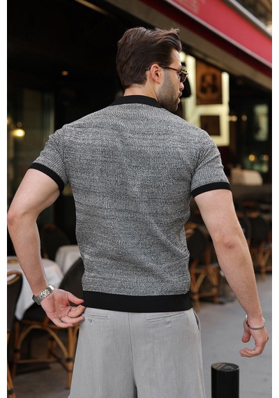 Madmext Siyah Polo Yaka Regular Fit Erkek Triko Tişört E7496