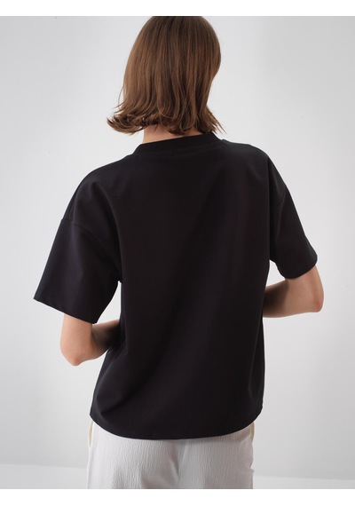 Xint Siyah Pamuk Dokulu Oversize Tişört 602455