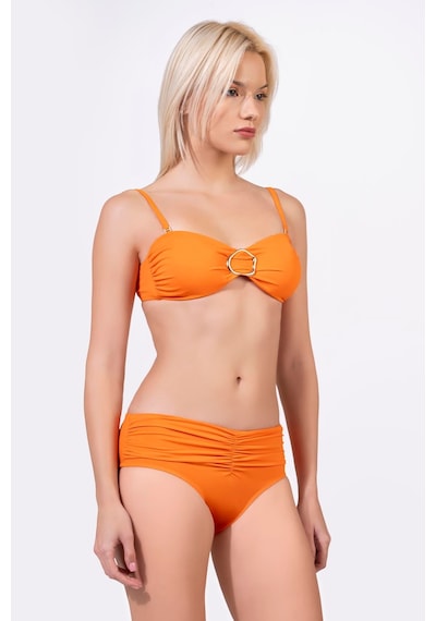 Endeep Kadın Aksesuarlı Straplez Büzgü Detaylı Turuncu Bikini Takımı