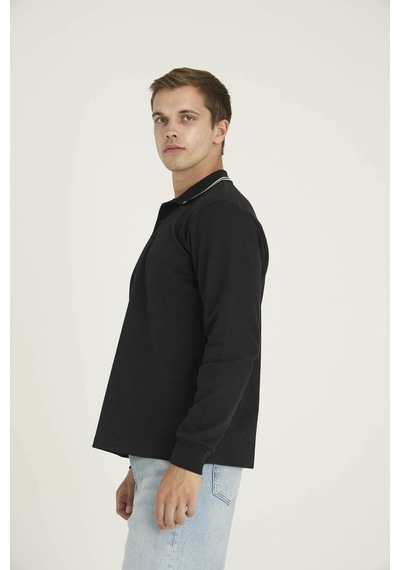 Kly Erkek Polo Yaka Pamuklu Yumuşak Dokulu Modern Sweatshirt Sİyah