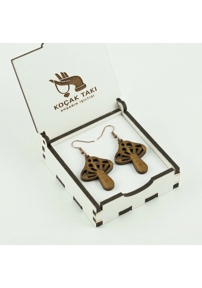 Ahşap Küpe Modern Özgün Minimalist Takı Model No 297 Açık Kahverengi