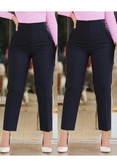 DefyModa Kadın Üste Oturan Paçası Bilek Üzerinde Biten Krep Kumaş Kumaş Pantolon 36 S - 50 5xl Siyah