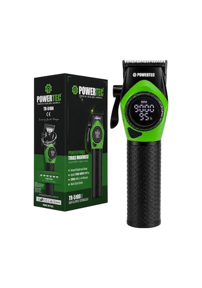 Powertec Tr-5100 Göstergeli Ayarlanabilir 9000 Rpm Hız Kaydırmaz Gövdeli Tıraş Makinesi Yeşil