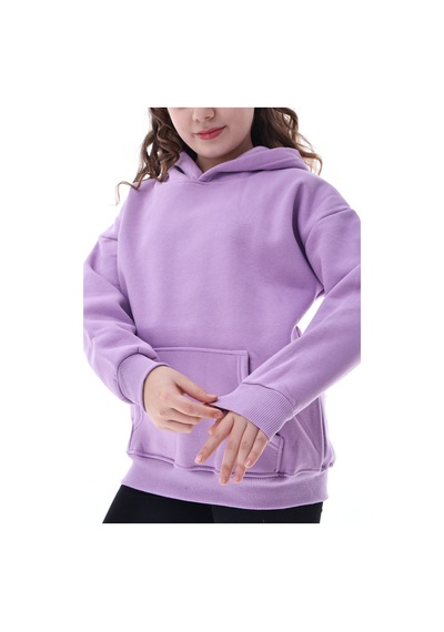 Unisex Çocuk Kapüşonlu Sweatshirt 5-14 Yaş Oversize Günlük Spor Lila Mor