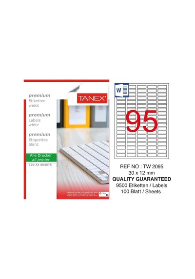 Tanex TW-2095 30x12mm Kuşe Laser Etiket 100 Lü Paket