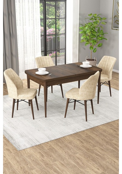 Arel Barok Desen 80x132 Açılabilir Mdf Masa Yemek Odası Takımı, Mutfak Takımı 4 Adet Sandalye Barok Masa - 4 Krem - Ceviz Ayak Arel Barok Desen 80x132 Açılabilir Mdf Masa Yemek Odası Takımı, Mutfak Takımı 4 Adet Sandalye Barok Masa - 4 Krem - Ceviz Ayak