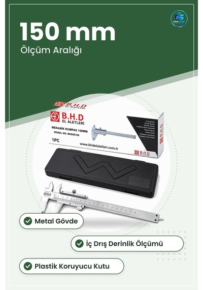 Mekanik Kumpas 150 Mm Metal Hassas Ölçüm Aleti Plastik Kutulu İç