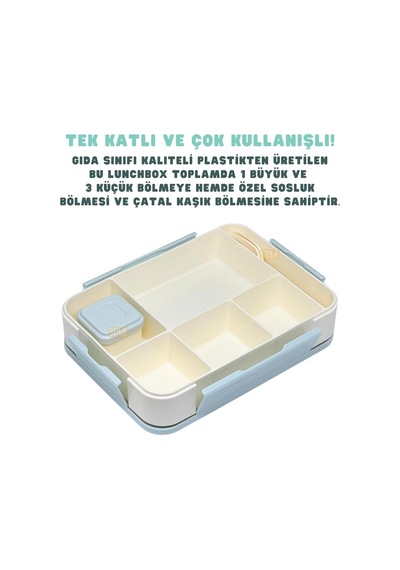 Bento 1330ml Lunchbox Tek Katlı 5 Bölmeli Pp Plastik Çocuk Sefer Tası Yemek Kutusu Mavi Çok Renkli