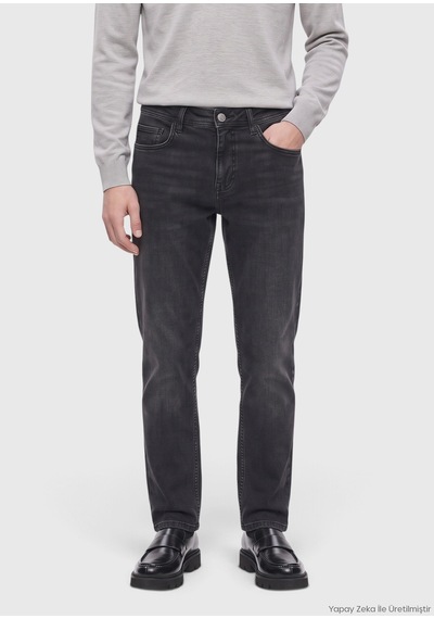 Ramsey Siyah Regular Fit Denim Pamuk Karışımlı Pantolon