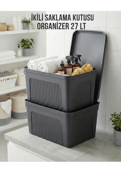 Füme 2'li 27 Lt Ünit Saklama Kutusu & Çok Amaçlı Banyo Ve Ev Düzenleyici Organizer Füme