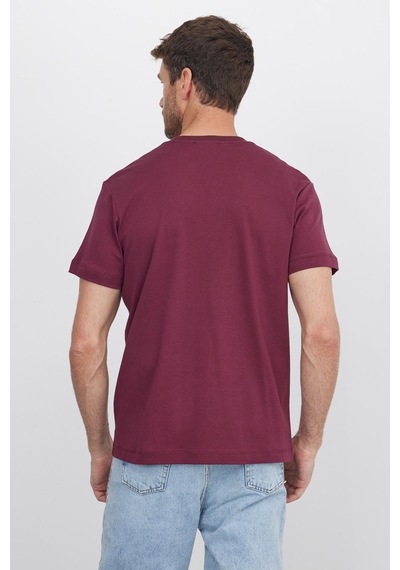 Tudors Unisex Relax Fit Rahat Kesim %100 Pamuk Yumuşak Dokulu Hafif Kalın Bordo Bisiklet Yaka Tişört-35717 Bordo