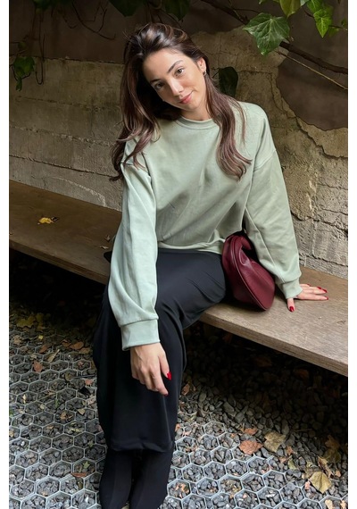 Mint Yeşili Bisiklet Yaka Basic Sweatshirt Mg2185