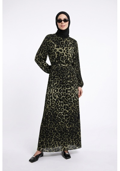 Armine Trend Leopar Desenli Şifon Elbise Siyah 24kt907