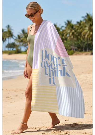 Çizgili Renk Bloklu Dont Overthink Plaj Havlusu - Pastel Akdeniz Stil Hızlı Kuruyan Mikrofiber Havlu Dalgın Mercan Çizgili Renk Bloklu Dont Overthink Plaj Havlusu - Pastel Akdeniz Stil Hızlı Kuruyan Mikrofiber Havlu Dalgın Mercan