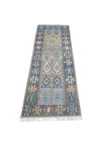 Zehra Abla Halı Vintage El Dokuma Nadir Pastel Sarız Kayseri Yün Yolluk Kilim 7190 Çok Renkli