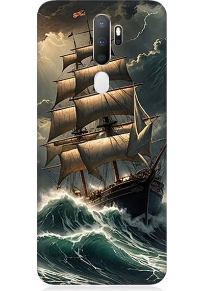 Oppo A9 2020 Uyumlu Dalgalarla Savaşan Yelkenli Desenli Silikon Kılıf Çok Renkli