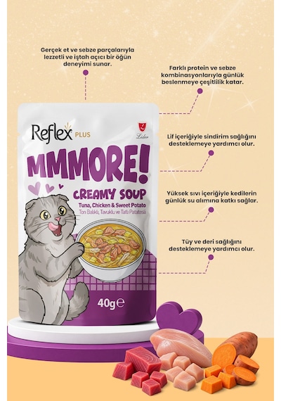 Reflex Plus Mmore Ton Balıklı Tavuklu Ve Tatlı Patatesli Kremalı Kedi Çorbası 40 Gr 6lı Set