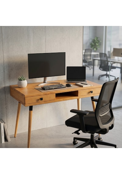 Mobenta Modest Desk: Masif Çalışma & Laptop Masası 2 Çekmece 1 Bölme - 120x60 Tk Ahşap