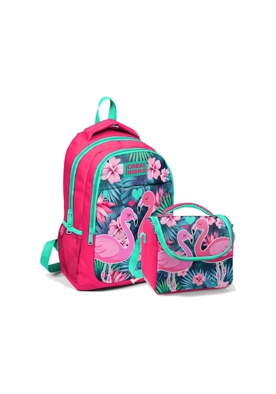 Coral High Okul Sırt Çantası Ve Beslenme Çantası Seti Kız Çocuk Pembe Flamingo