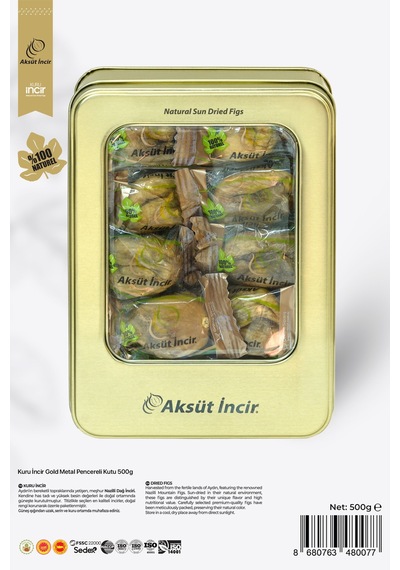 500g Kuru Incir Gold Metal Pencereli Kutu 500 G