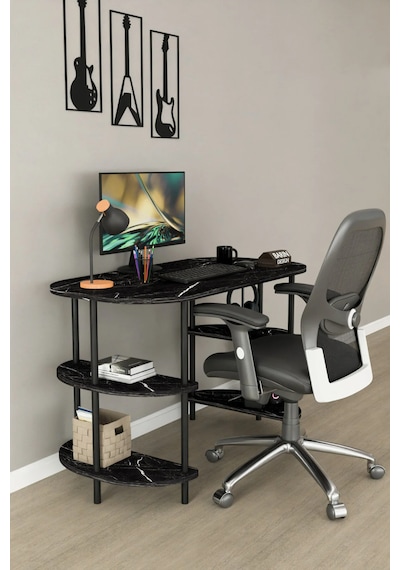 120 Cm Çalışma Masası Bilgisayar Masası 2 Raflı Kitaplık Ofis Ders Masası Ahşap Metal Ayaklı Siyah Mermer 120 Cm Çalışma Masası Bilgisayar Masası 2 Raflı Kitaplık Ofis Ders Masası Ahşap Metal Ayaklı Siyah Mermer