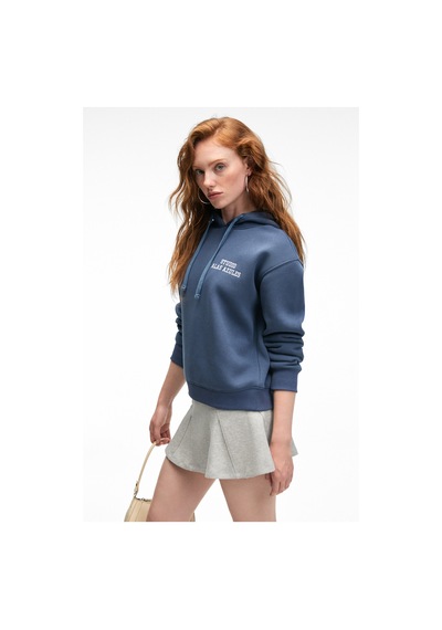 Grimelange SLOPANE Kadın Rahat Kesim Kapüşonlu Baskılı Lacivert Sweatshirt
