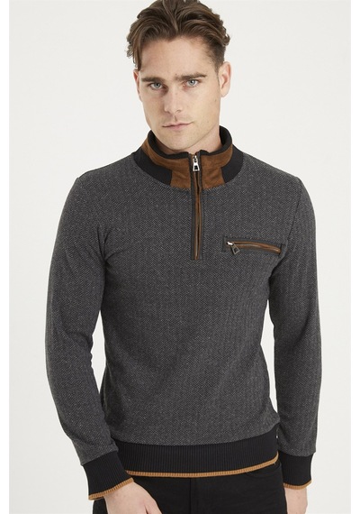 1039 Dewberry Erkek Sweatshırt-desenli Gri