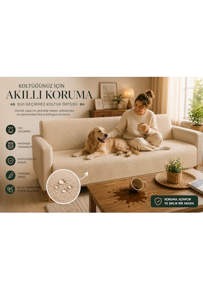 70 70 Cm Premium Sıvı Geçirmez Koltuk Koruyucu Kaymaz Pati Dostu Yıkanabilir Koltuk Örtüsü Krem