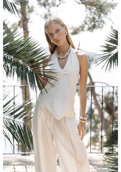 Mai Collection Mai Studios Co. Onagho Boyundan Bağlı Ekru Crop Ekru