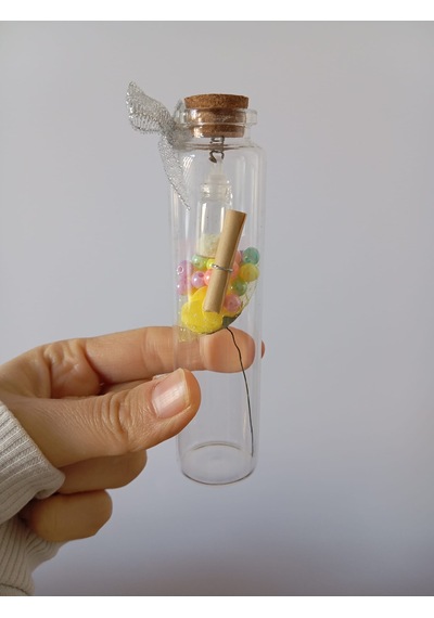 Özel Tasarım Dekoratif Cam Dilek Şişesi 14 Cm Sarı