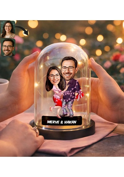 Bk Gift Kişiye Özel Sevgiliye Karikatürlü Led Işıklı Cam Fanus Biblo -10, Romantik Hediye, Ev Hediyesi, Sevgiliye Hediye