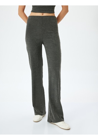 Koton Slim Fit Dokulu Yüksek Bel Bol Paça Pantolon Antrasit 5sak40023ek Antrasit