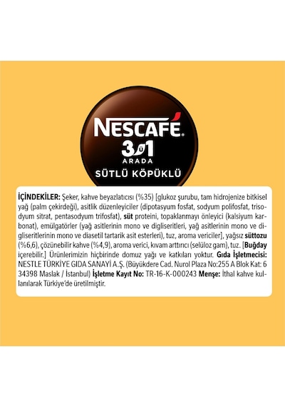 Nescafe 3ü1 Arada Sütlü Köpüklü Kahve 17,4 Gr X 40 Adet Çözünebilir