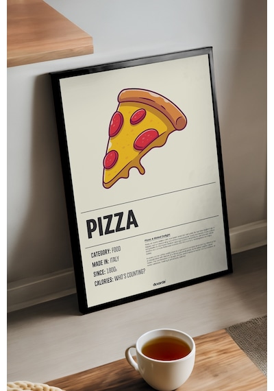 Pizzza Ahşap Çerçeveli Poster, Dekoratif Mutfak Duvar Tablosu