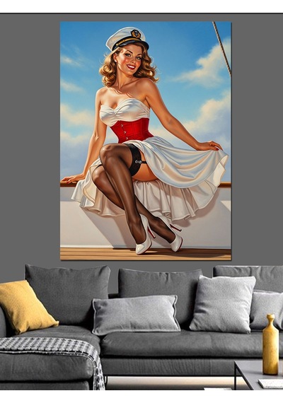 Ahşap Tablo Retro Deniz Kenarında Kadın Çocuk Odası Tabloları