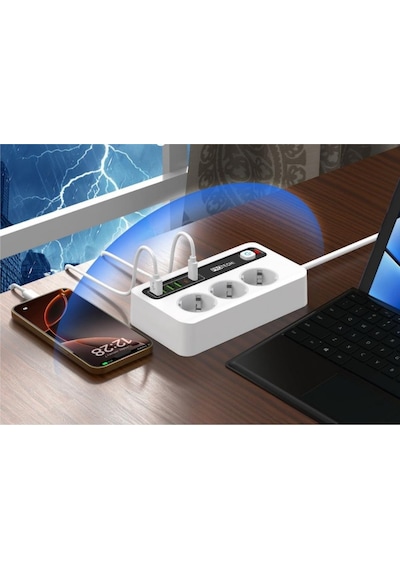Akım Korumalı Çoklu Priz Usb Girişli, Anahtarlı, Yüksek Güvenlikli Priz Ünitesi-1466 1.8 M