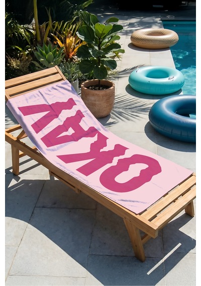 Pembe Okay Typografi Plaj Havlusu-minimalist Yaz Stili Havuz Deniz Banyo Hızlı Kuruyan Sahil Örtüsü Kuru Şeftali