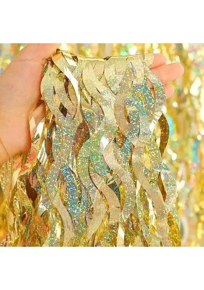 Metalize Dalgalı Hologramlı Gold Arka Fon Süs 100x200 Cm Tüm Yaşlar