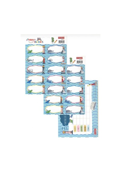 Okul Etiketi Desenli 3lü - 4 Paket Çok Renkli